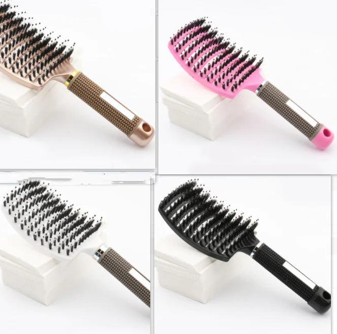 Curved Boar Bristle Hairbrush