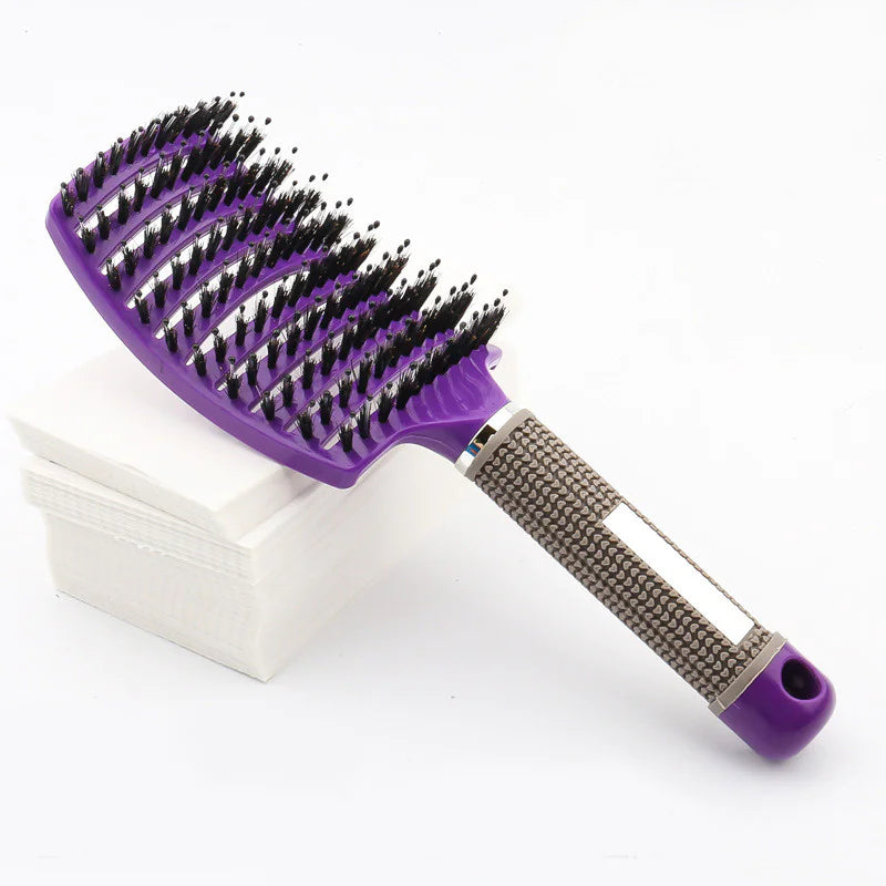 Curved Boar Bristle Hairbrush