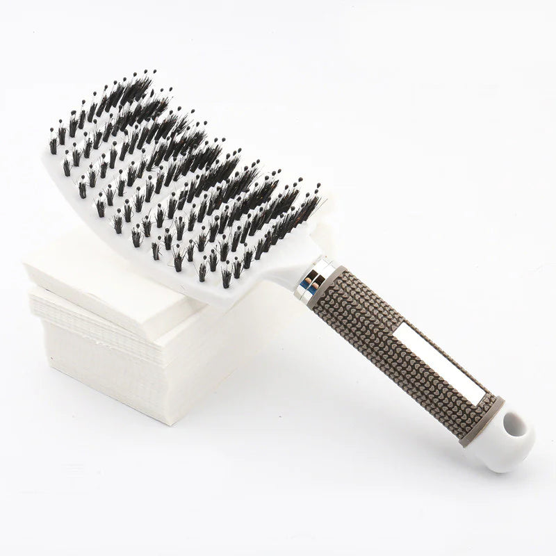 Curved Boar Bristle Hairbrush
