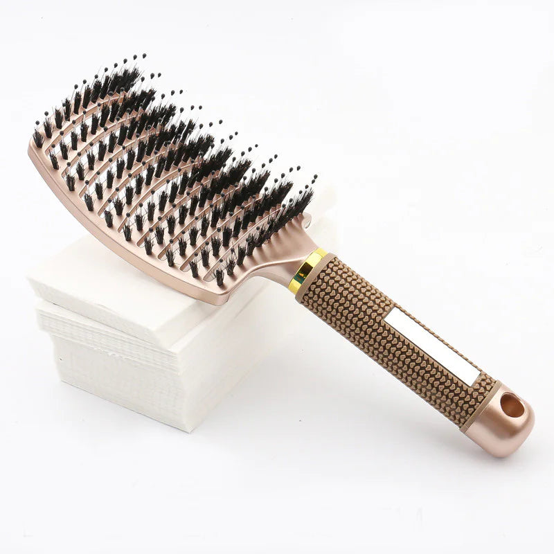 Curved Boar Bristle Hairbrush